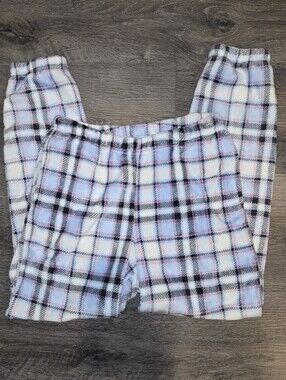 Joyspun Cozy Plaid Fleece Pajama Pants in White & Pink